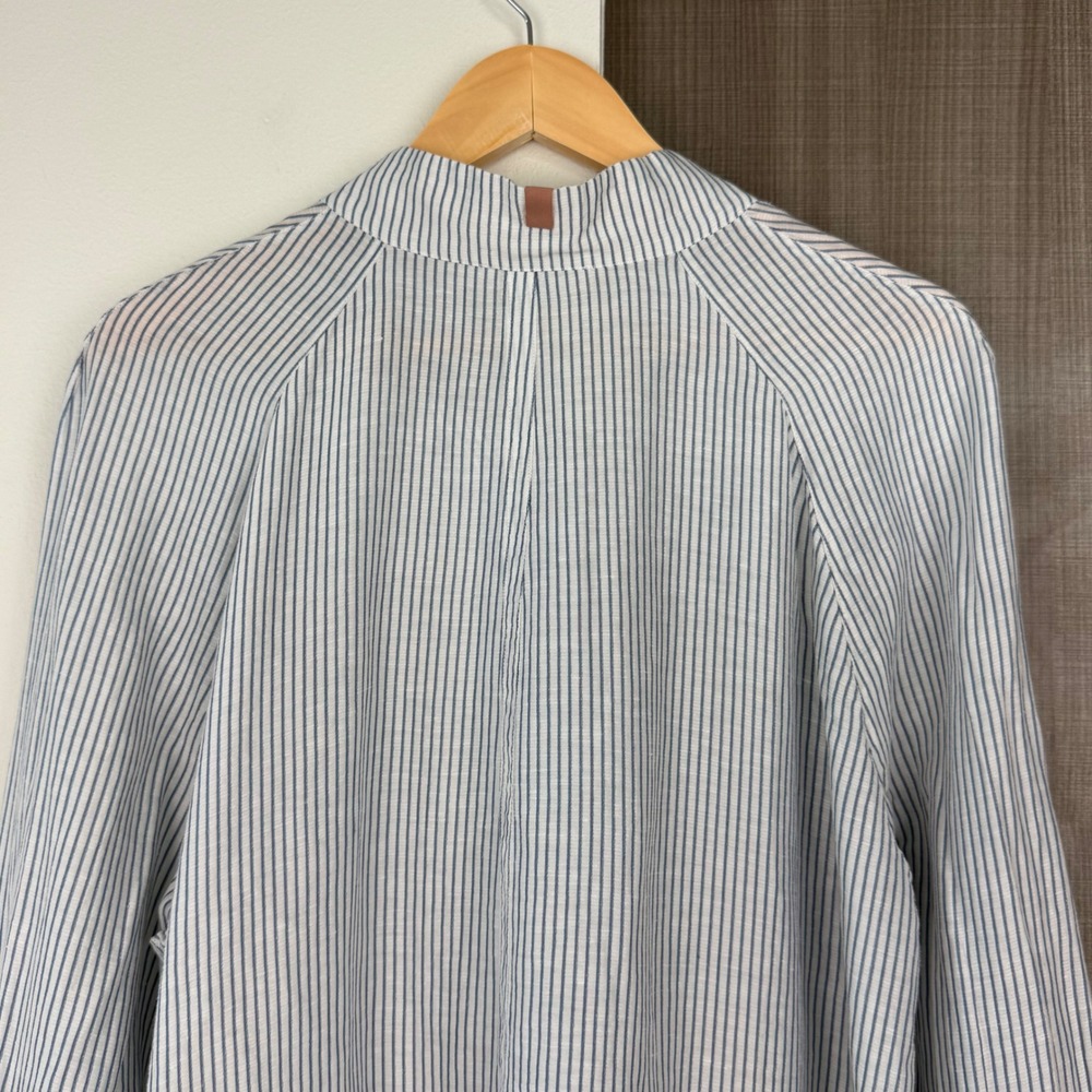 Lunya Blue Striped Resort Linen Silk Shirt Mockneck Button Down Size XL - Picture 9 of 12
